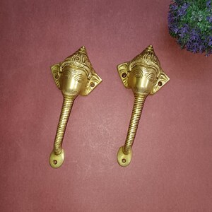 Brass Ganesha Head Door Handle | Hindu Lord Ganpati Head Shape Door Pull | Main Door Accessories