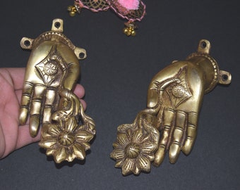Lotus Girl Hand Mudra Brass Door Pull | Buddha Beautiful Palm Office Drawer Knobs | Hotel Room Décor Window Fittings