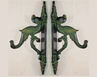 Brass Curvy Tail Parrot Bracket Wall Hooks | Hook for Hanging Diya Lamp Bell Clothes Wall Décor | Set of 02 Pieces