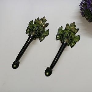 Beautiful Elephant Face Door Handle Pair | Brass Lord Vinayaka Inpired Wardrobe 7.5&quot; Inches Grab Puller Set