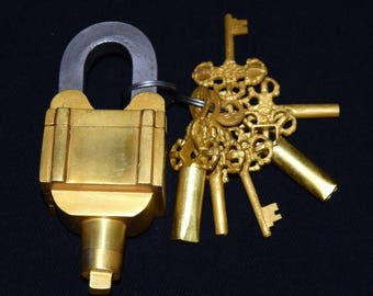 Einzigartiges, raffiniertes Türschloss | Vorhängeschloss aus Messing im ägyptischen Stil mit 6 Schlüsseln WSR1