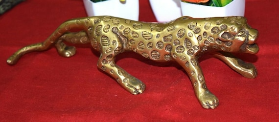 11'' Inches Jaguar Statue Brass Leopard Sculpture Home Décoration