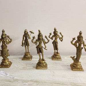 9.5&quot; Inches Long Dashavatara Statues | Brass 10 Incarnations of Lord Vishnu | Home Temple Religious Décor