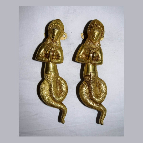 Lady Snake Design Door Pull | Brass  Handicrafts Mermaid Handle Pair | Restuarant Welcome Decor