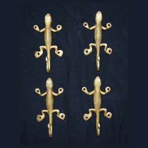 Golden Lizard Shape Wall Hook | Brass Chameleon Shape Wall Hook | Set of 04 Pieces Hook Kitchen Wall Decoration