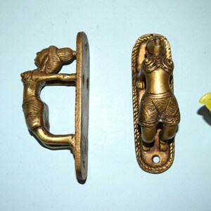 Brass Girl Cabinet Handle Pair | Girl Doing Exercise Style Drawer Pull | Almirah Door Pull