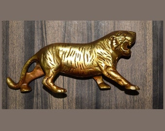 Roaring Tiger Figure Statue | Brass Wildcat Table Décor Sculpture