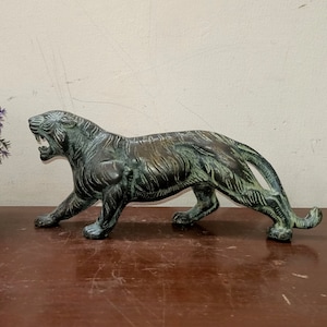 Angry Tiger Design Statue | Brass Bengal Tiger Beast Sculpture | Living Room Table Showpiece