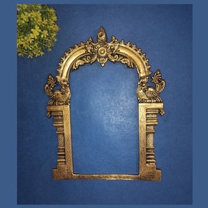 Peacock Engraved Prabhavali Wall Decor | Brass Royal Darbar Frame Wall Hanging | Entryway Wall Decor