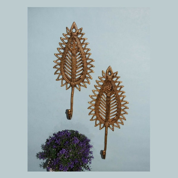 Twigs Leaf Shape Wall Hook | Brass Floral Design Cloth Hanger | Living Room Wall Decoration