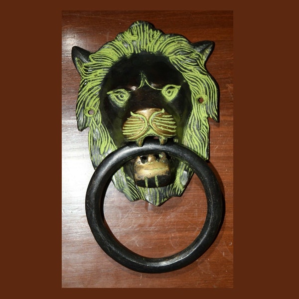 7" Inch Lion Head Knocker | Brass Hand Crafted Animal Theme | Home Decorative Gate Bell