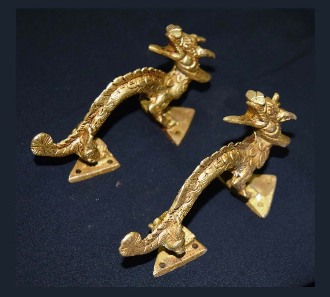 Worrior Dragon Door Pull Brass Wardrobe Pull Tibetan Theme Door Handle
