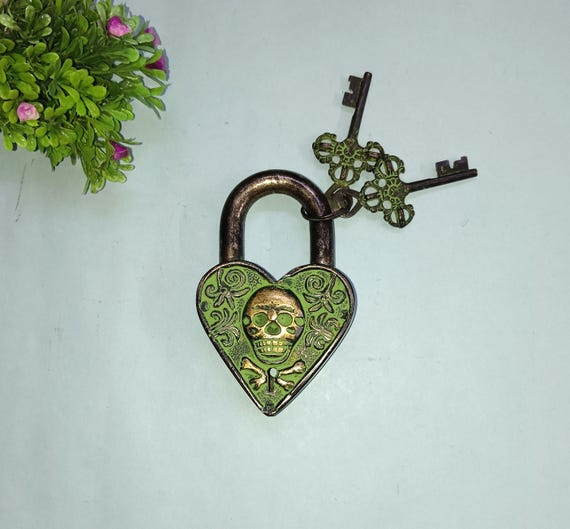 海賊の頭蓋骨デザインの南京錠 | 真鍮製ハート型ドアロック | 家庭用
