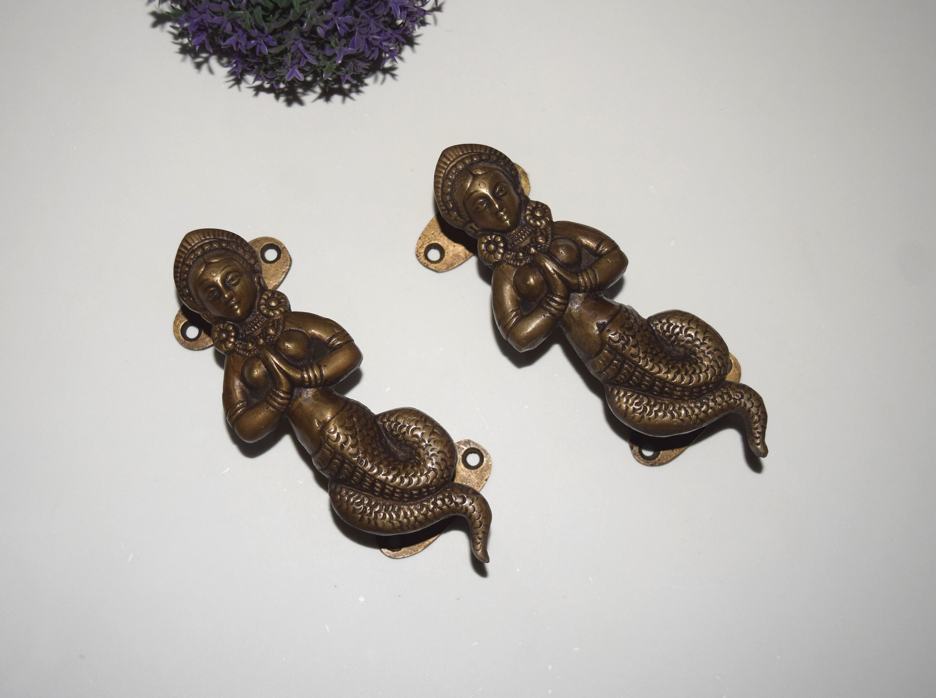 Poignées de porte Cobra serpent en laiton, poignées d'armoire, décor indien Antique en Bronze  13