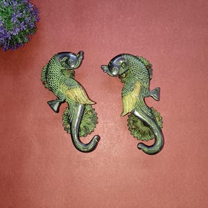 Peacock Engraving Door Pull Set | Brass Handicrafts Bird Pair Front Door Hardware Pull