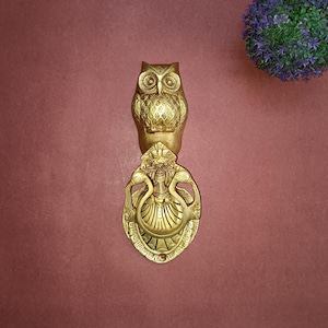 Golden Owl Shape Knocker | Brass Handicratfts Nocturnal Door Bell | Bird Theme Home Door Decor