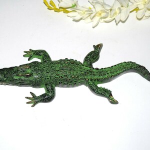 10&quot; Inches Crocodile Statue | Brass Drogon Monster Paperweight | Alligator Sculpture Table Decor