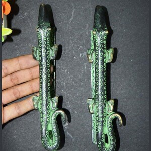 Alligatorvorm deurkruk | Paar messing krokodildeurkruk