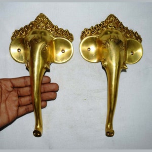 Beautiful Ganesha Pair Handle | Brass Golden Religious Restaurant Door Handle