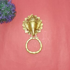 Unique Ganesha Face Brass Door Bell | Floral Base Elephant Theme Door Knocker