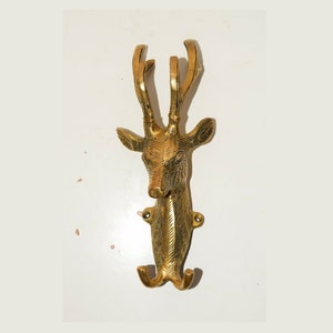 Forest Theme Deer Wall Hook | Brass Deer Head Mounted Wall Hanger | Coat Wall Hanging Hook Decor