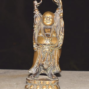 Free Handed Laughing Buddha Statue | Smiling Face Chinese Buddhist | Brass Gardening Table Accessories