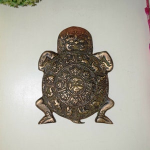 Tibetan Theme Tortoise Wall Hanging | Brass Turtle Divya Mantra Symbols Wall Decor | Home Wall Decoration Gift