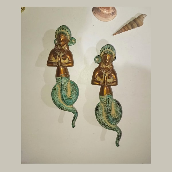 Classical Naag Kanya Design Door Pull | Brass Snake Lady Design Handle Pair | Total Weight: 525 x 2 = 1050 Grams Approx