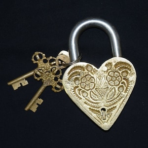 Heart Shape Door Lock | Brass Flower Engraving Design Padlock | Home Decoration Gift Safety Lock