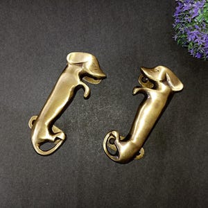 Lacquered Brass Dog Home Window Puller | Dachshund Dog Decorative Door Handle Pair