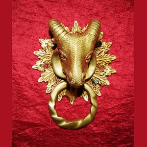 Boer Goat Door Knocker | Heavy Brass Animal Head Front Doorbell