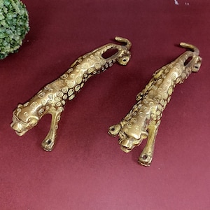 Wild Cheetah Door Brass Handle Decor | Bright Golden Jaguar Big Cat Theme Cottage Door Grab Puller Hardware