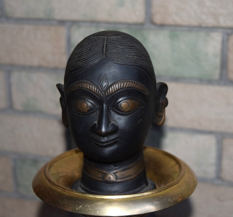 Antique Head of Indian Goddess Kali Brass Angry Deity Face