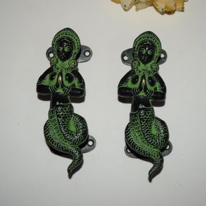 6&#39;&#39; Inches Naga Kanya Devi Brass Door Pull | Praying Serpent Queen Spiritual Door Handles