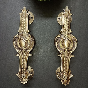 Lacquered Brass Fire Ball Symbols Door Handle | Flower Blooming Door Pull Set Hardware