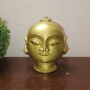 4.2" Inches Primitive Lady Face Sculpture | Brass Bridal Lady Head Design Tabletop Statue | Corner Table Decor