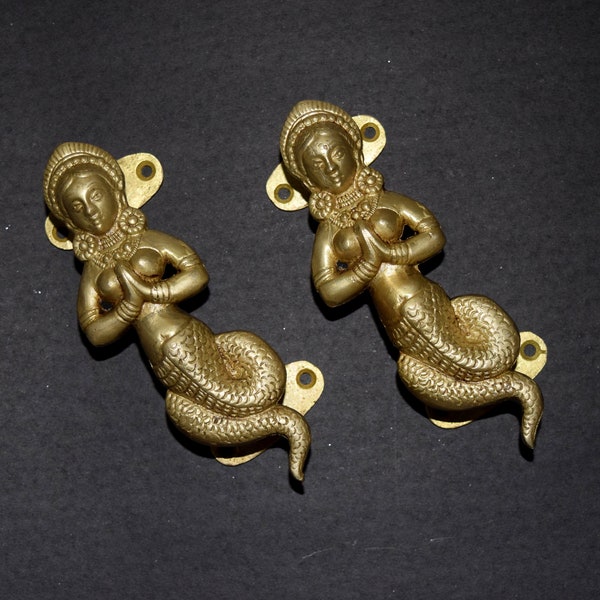 Brass 6'' Inches Naag Kanya Door Pulls | Serpent Angel Snake Lady Cabinet Handle