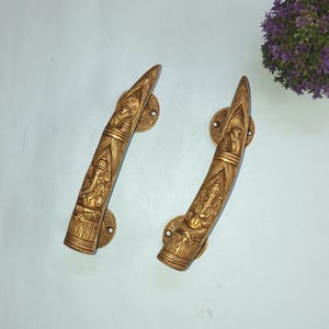 Brass Tusk Door Pull Set | 8&#39;&#39; Inches Lord Ganesha Handle | Furniture Door Handle