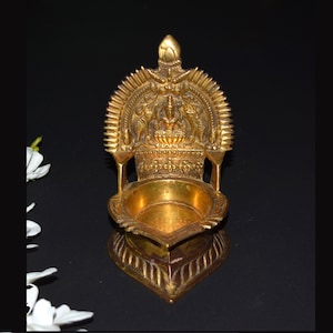Gajalakshmi Diya Engraving Oil Diya | Made for Brass Oil Holder | Handcrafted kamakshi Devi Oil Wick Lamp | Diya For Puja Decoration