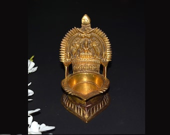 Gajalakshmi Diya Engraving Oil Diya | Made for Brass Oil Holder | Handcrafted kamakshi Devi Oil Wick Lamp | Diya For Puja Decoration