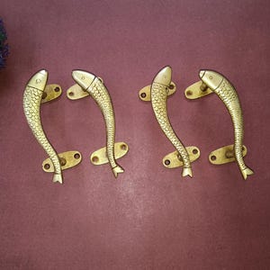 See Fisch Design Dekorativer Türgriff | Messing Nautische Kreatur Möbelgriff (02 Sets - 04 Stück)