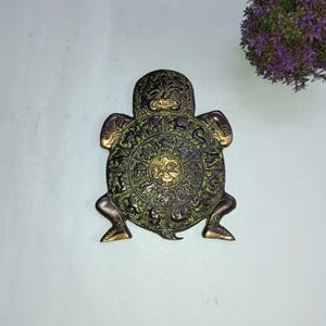 Turtle Divya Mantra Wall Decor | Brass Tortoise Ancient Symbols Wall Hanging | Entryway Wall Decor