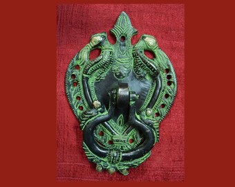 Handicraft Falling Peacock Parrot Figuring Door Knocker | Brass Majestic Doorbell