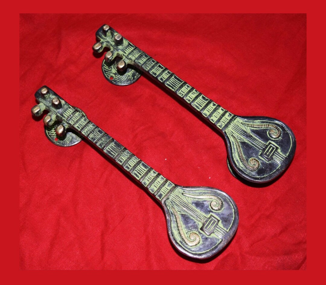 Musical Instrument Veena 9.5'' Inches Door Handle Classical Sitar Shape