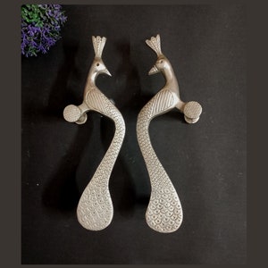 Peacock Design Handle Pair | Brass Bird Peafowl Door Pull | Front Door Handle