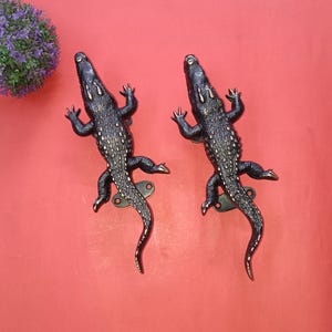 10" Inches Alligator Door Pull | Brass Crocodile Design Door Handle | Weight: 715 x 2 = 1430 Grams Approx