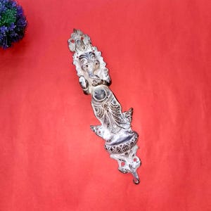 Metal Brass Door Ganesha Handle 14'' Inches Door Pull | Standing Ganpati Vinayaka Bow Cabinet Handles | Weight- 1580 Grams Approx.