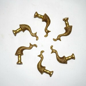 Schrankknopf aus Messing mit Pfauenmotiv | Fenstergriff-Set mit Pfauenkopf, 6 Stück, WSR