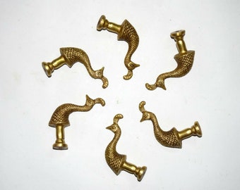 Schrankknopf aus Messing mit Pfauenmotiv | Fenstergriff-Set mit Pfauenkopf, 6 Stück, WSR1