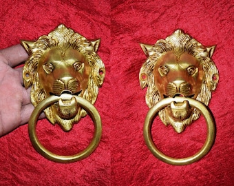 Set of 02 pieces | Lion Door Knocker | Lion Head Brass Door Bell